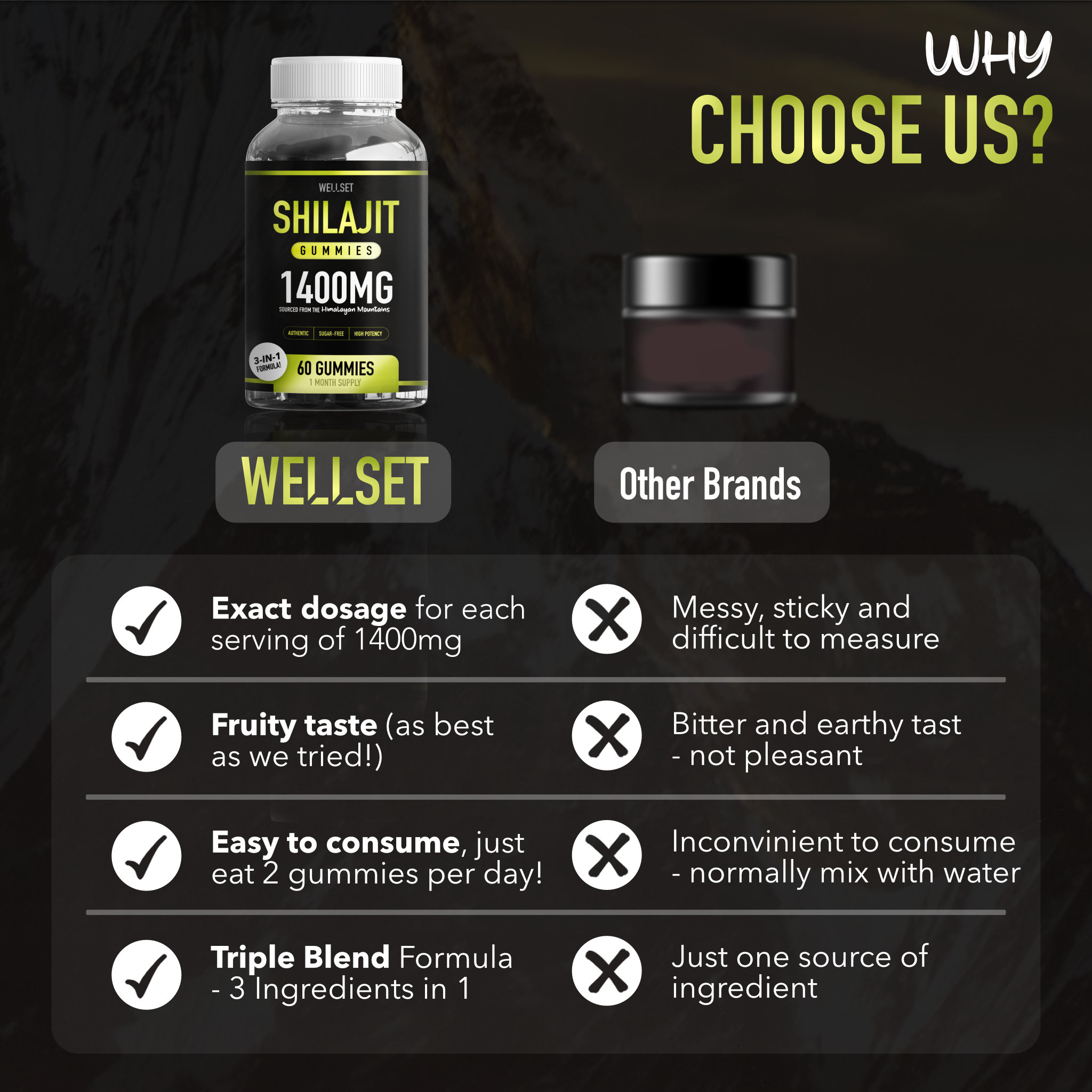 WELLSET Shilajit Gummies 1400mg | 60 Gummies