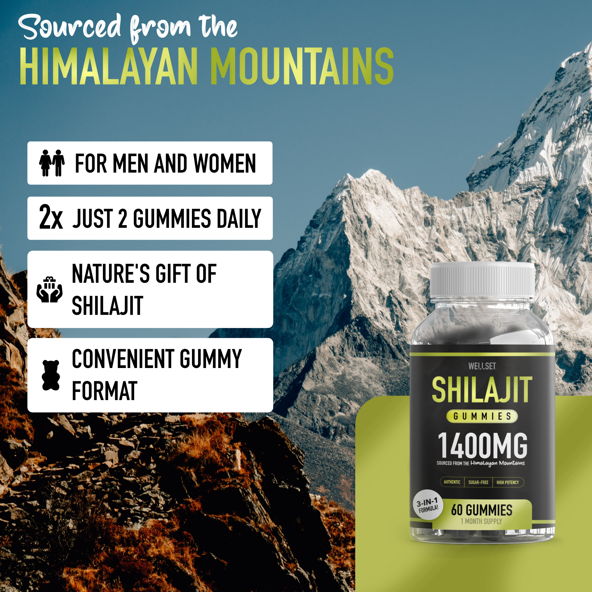 WELLSET Shilajit Gummies 1400mg | 60 Gummies