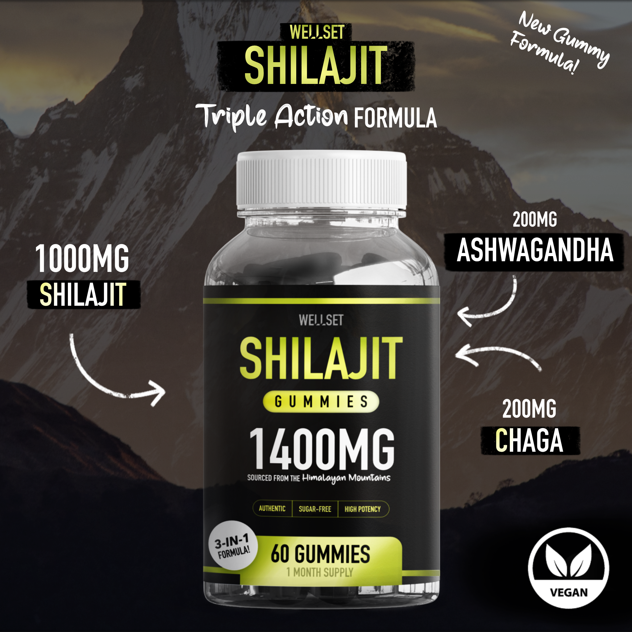 WELLSET Shilajit Gummies 1400mg | 60 Gummies