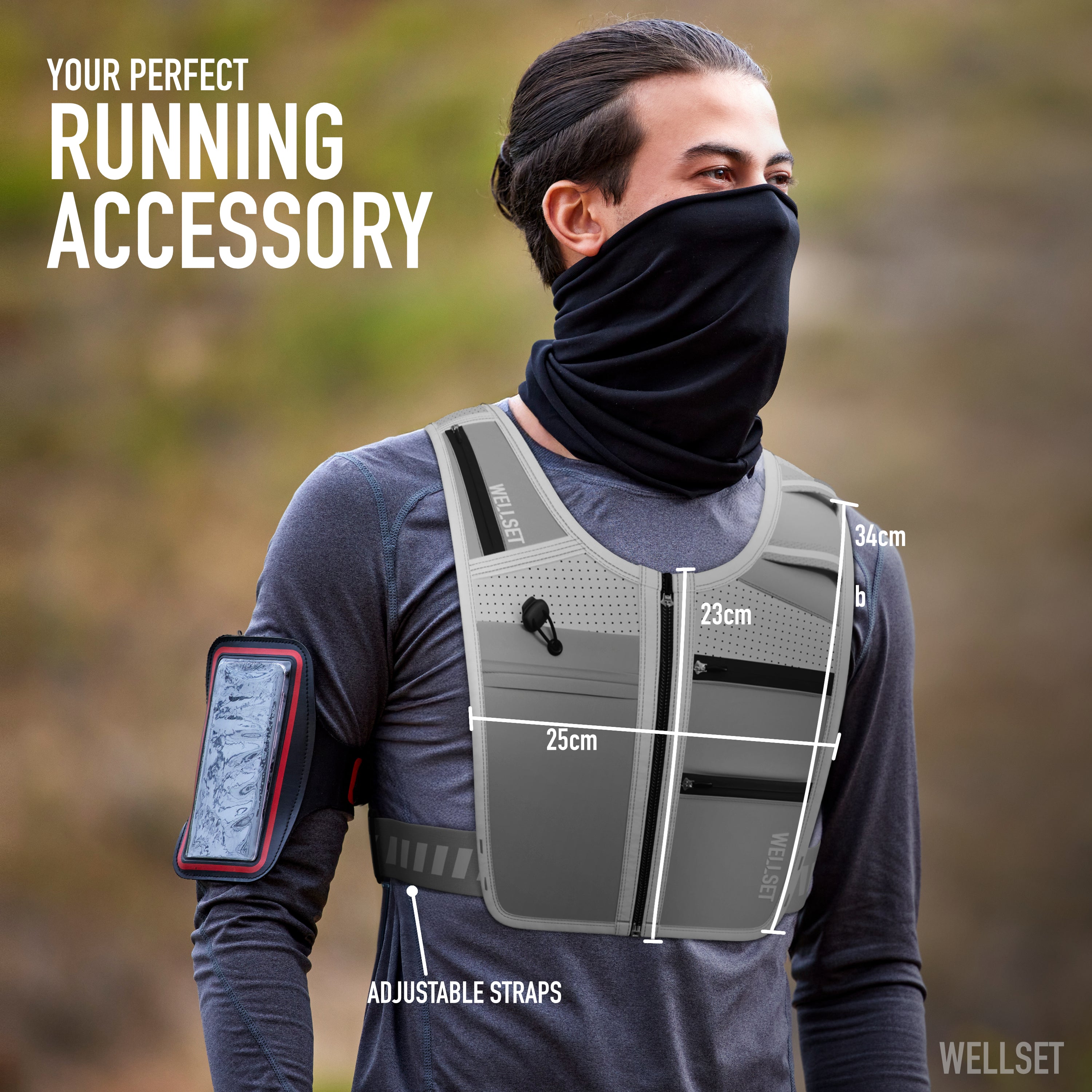 WELLSET Running Vest | Unisex Reflective Vest (Included Collapse Bottle & LEDS)